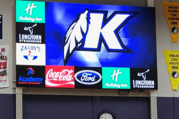 Keokuk Community School custom indoor basketball digital scoreboard in action