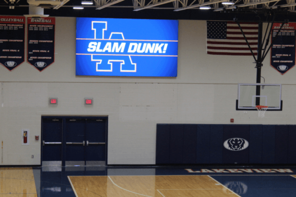 Slam dunk on the unique LED video scoreboard at Lakeview Lions Basketball