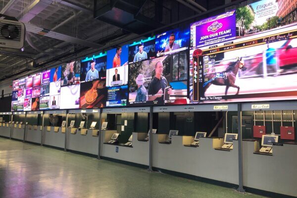 Indoor digital display at Monmouth Park