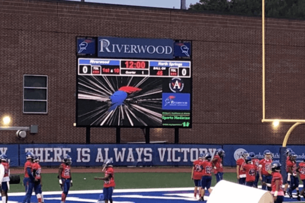 Digital scoreboard at Riverwood during football game