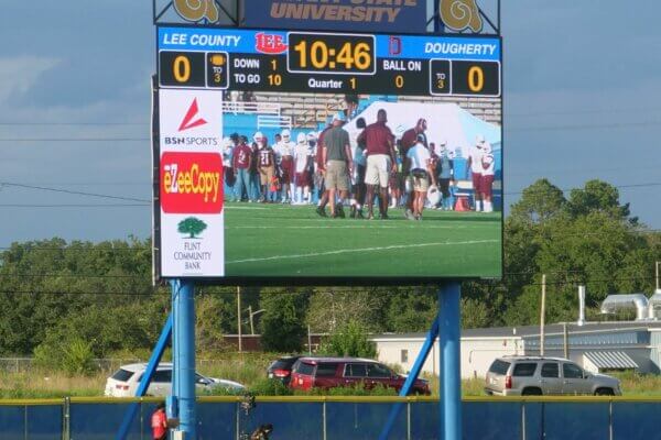 The outdoor LED digital scoreboard at Albany State University